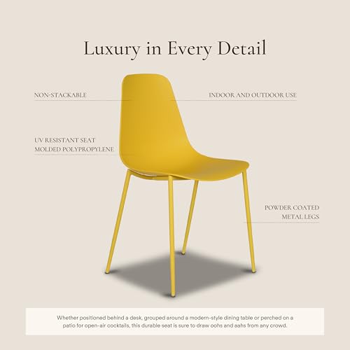POLY & BARK Isla Modern Kitchen Chairs Set of 4 - Plastic Dining Chair with Metal Legs