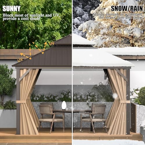 Domi 10’ x 10’ Hardtop Gazebo Metal Frame Canopy with Netting & Curtains