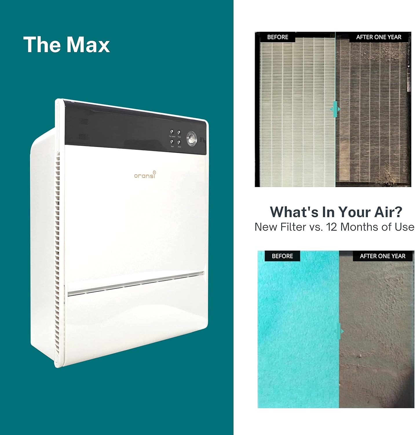Oransi Air Purifiers for Home Large Room, Office, 600 Sq Ft Coverage HEPA & Carbon Filter Removes 99%+
