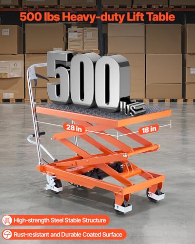 VEVOR Electric Lift Table, 330 lbs Capacity Single Scissor Lift Table, 8-28 in Height Adjustable Lifting Platform, Coffee Table Lift with 4 Wheels