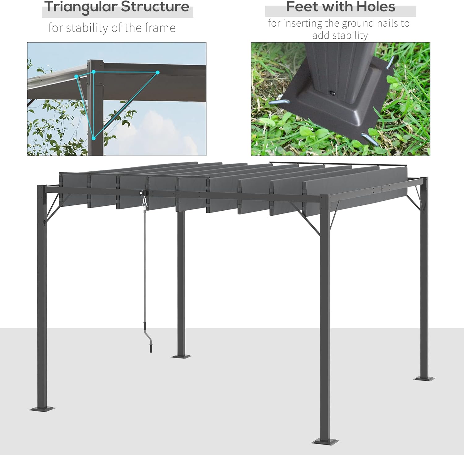 Outsunny 10' x 10' Outdoor Louvered Pergola Patio Aluminum Gazebo Canopy with Adjustable Roof Sun Shade for Party, Lawn, Garden, Grey