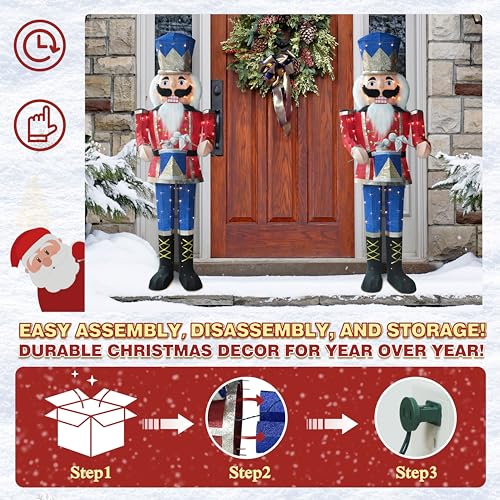 MUPATER 5FT Outdoor Lighted Nutcracker Christmas Decoration, Nutcracker Soldier Holiday Decor Set with Drum, Ground Stakes and Zip Ties