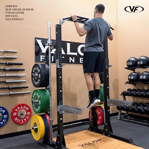 Valor Fitness Half Rack Squat Machine - 5 Position Multi-Grip Pull Up Station - Adjustable Height, Plate Storage