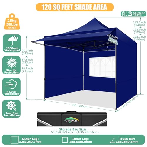 COBIZI 10x10 Pop Up Canopy Tent with Awning