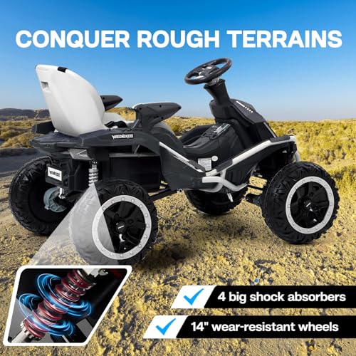 24V Ride on Toy for Big Kids, Kids' Electric Vehicles Outdoor Race Toy with 4 Strong Motors Total 300W Bluetooth Speaker and 24V 7AH Big Battery