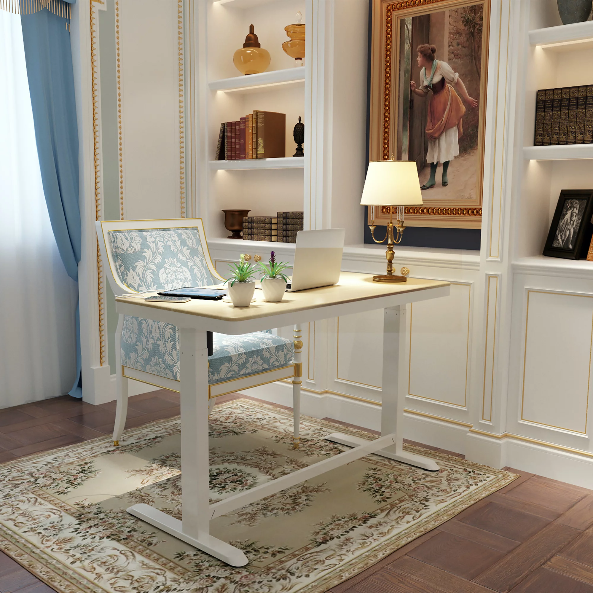 Koble Juno 48" Electric Height-Adjustable Desk with White Frame and Light Wood Foil Top