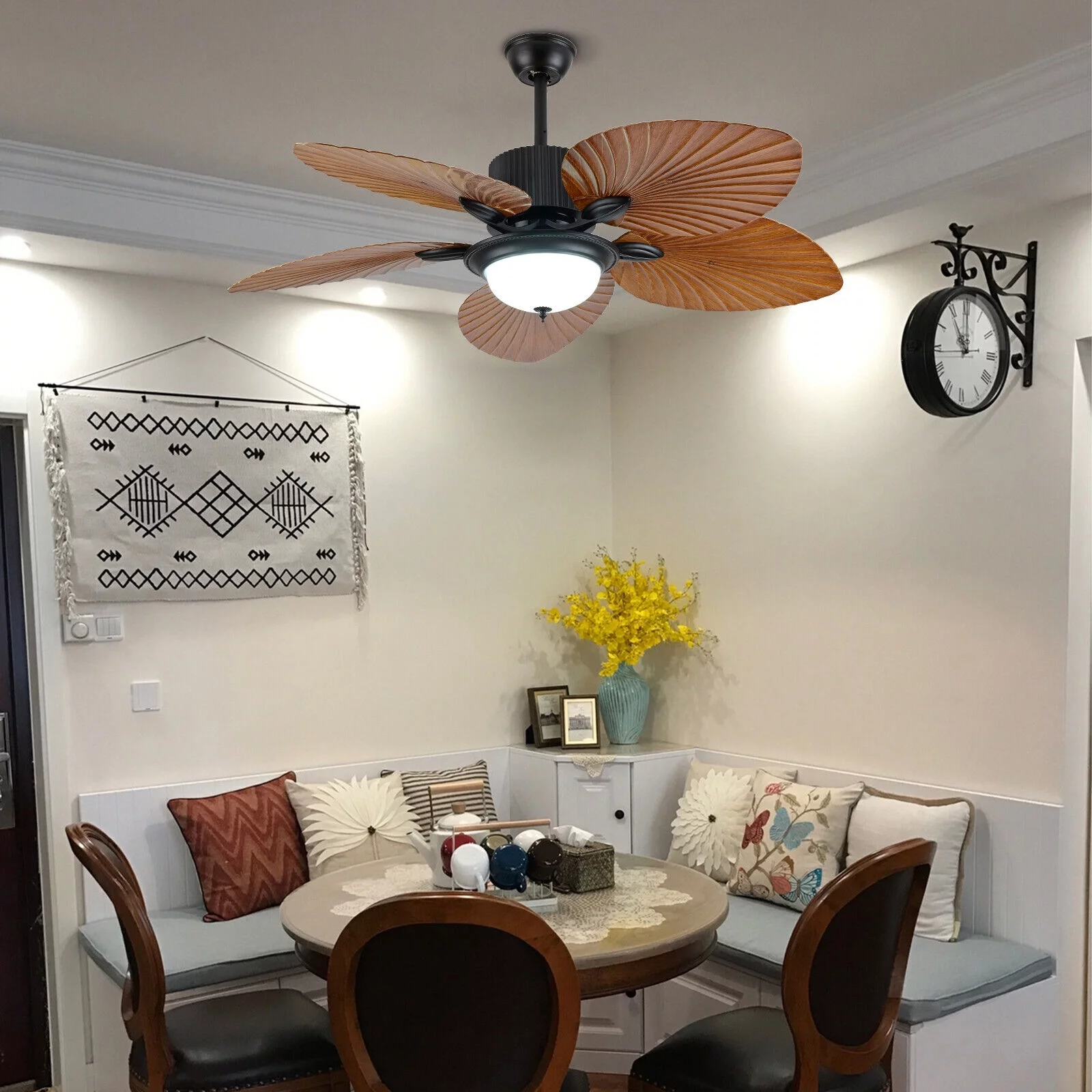 Miumaeov 52inch Tropical Palm Ceiling Fan with Light and Remote 5 Acrylic Palm Leaf Blades Tropical Ceiling Fan for Living Room Kitchen Bedroom