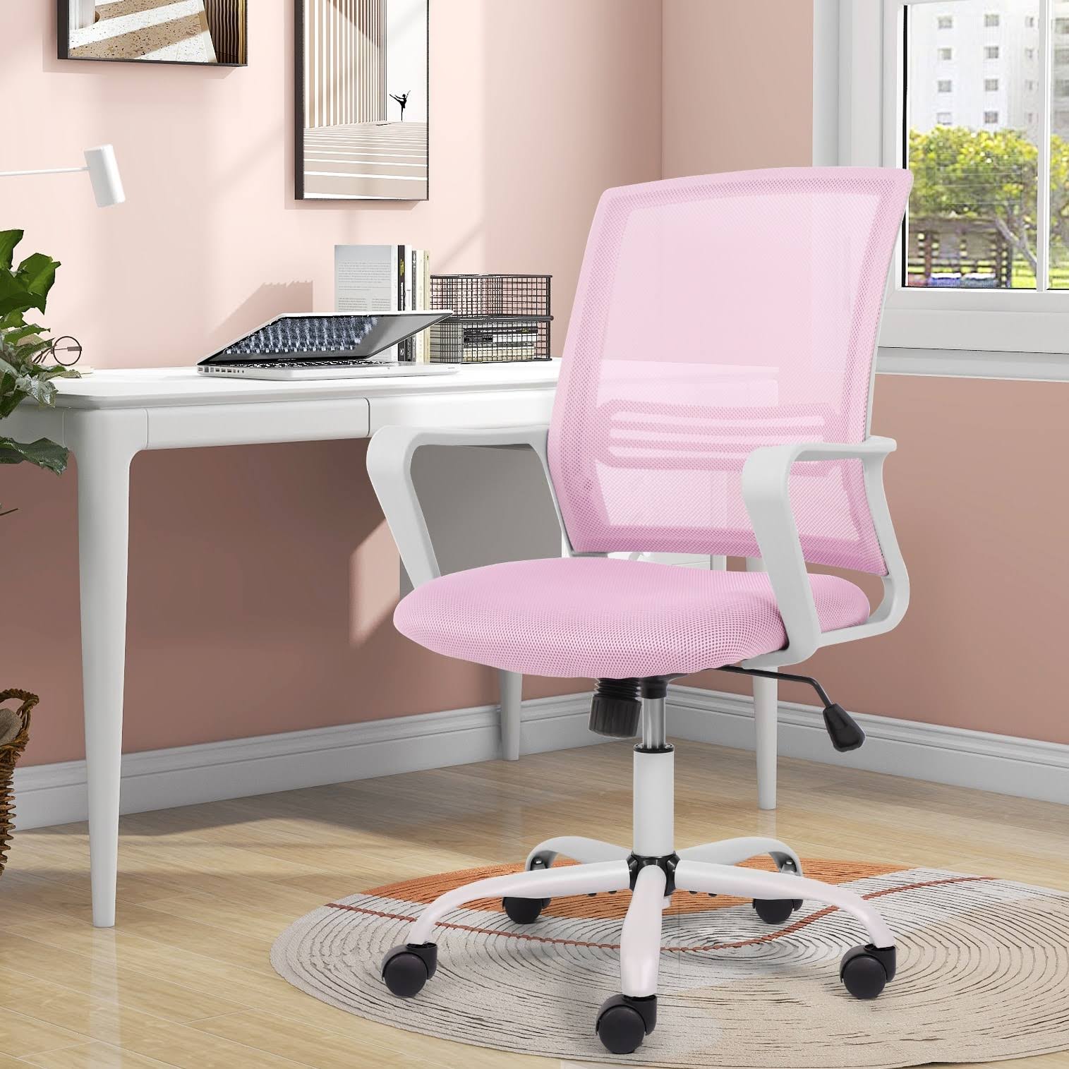 Home Office Chair Computer Task Chair Adjustable Desk Chair with Swivel Casters for Office Leisure - Pink