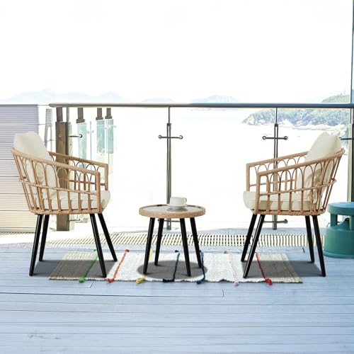 3 Pieces Patio Bistro Set, Outdoor Wicker Table and Chairs Set of 2