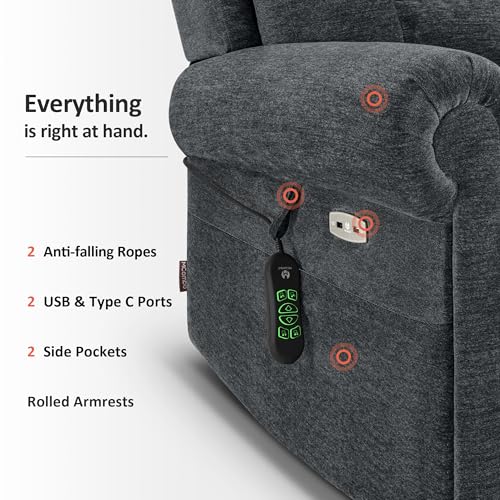 MCombo Triple Motor Power Lift Recliner Chair with Massage and Lumbar&seat Heating, Rolled Arms, Adjustable Headrest for Elderly People