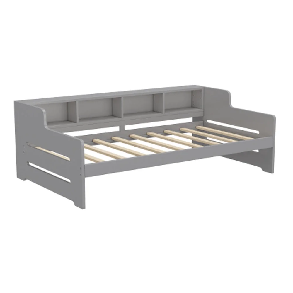 Twin Size Wooden Day Bed with Trundle for Guest Room, Small Bedroom, Study Room, Gray