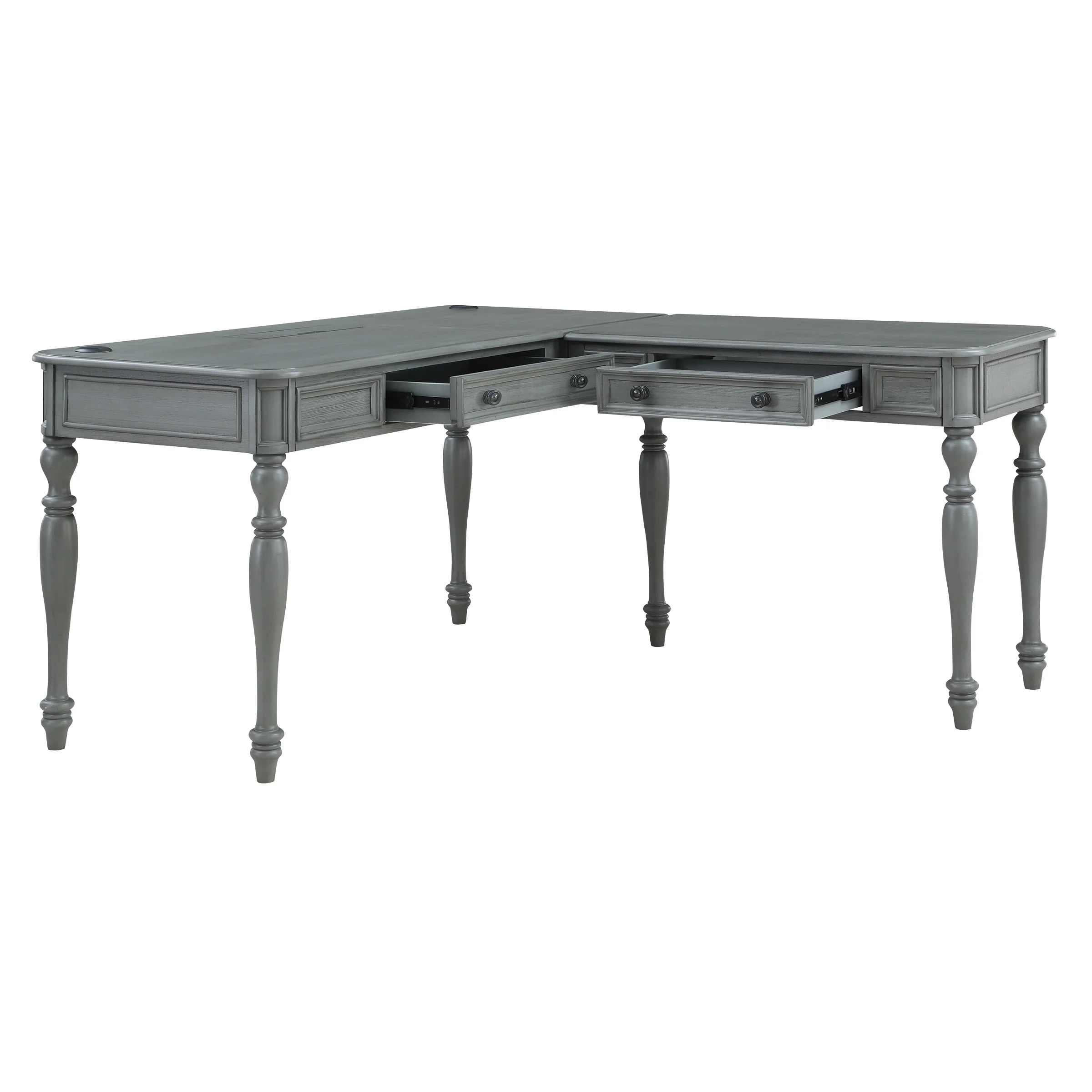 Country Meadows L-Shape Engineered Wood Desk with Power in Plantation Gray