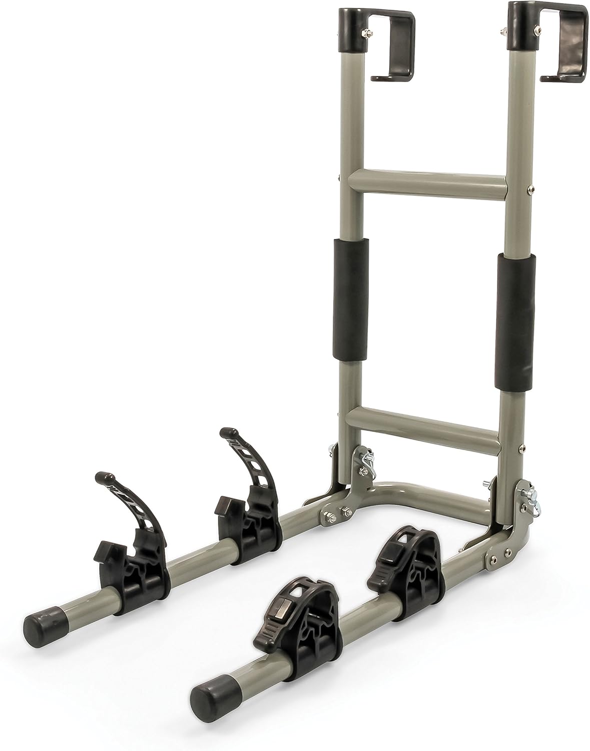 Camco RV Ladder Mount Bike Rack - Easily Installs on Standard RV Ladders, Holds Two Bikes at Once, Folds for Convenient Storage (51492) , Black