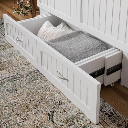 AFI Southampton Queen Murphy Bed Chest with Mattress, Storage, and Built-in Charger in Grey