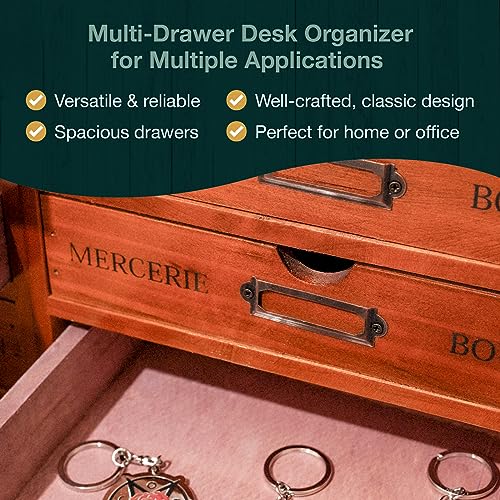 16-Drawer Wooden Storage Box (19.6”x6.89”x19.6”) VIntage Filing Cabinet in Walnut Wood - 16-Slot Wooden Desk Drawer Unit w/Label Holders & Handles