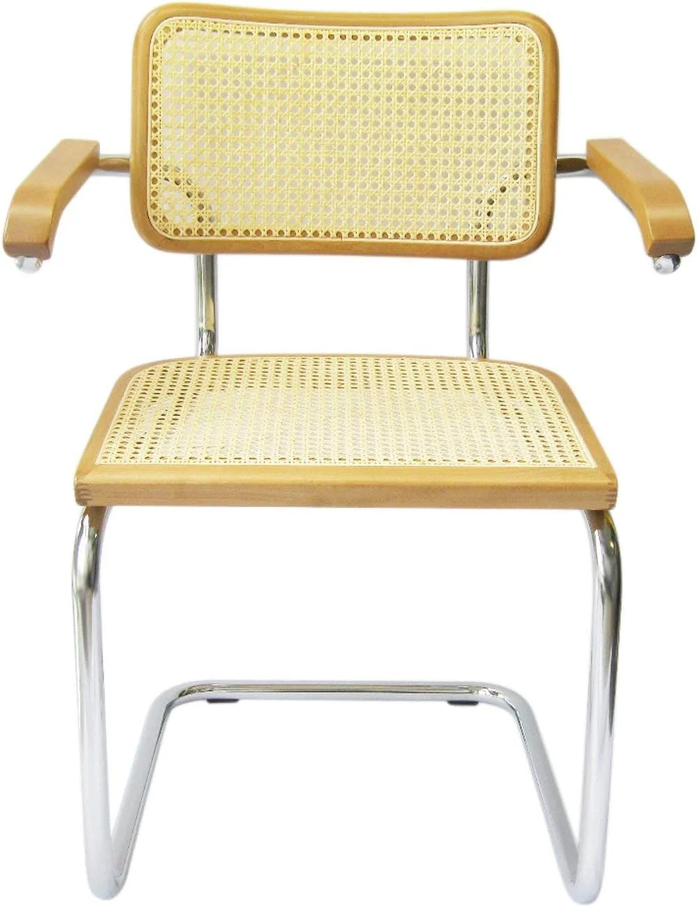 TJUNBOLIFE Marcel Breuer Cesca Cane Chrome Arm Chair in Honey Oak