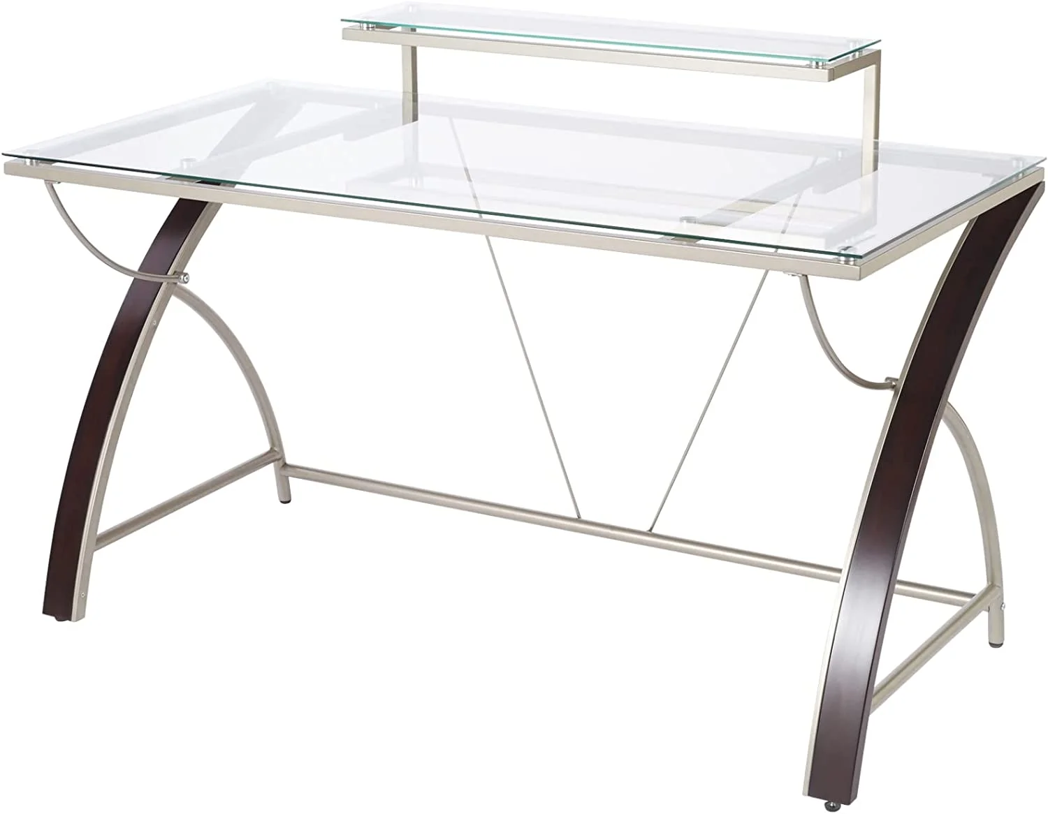 RUNFAYBIU ® Axley 55"W Glass Computer Desk  Cherry/Silver