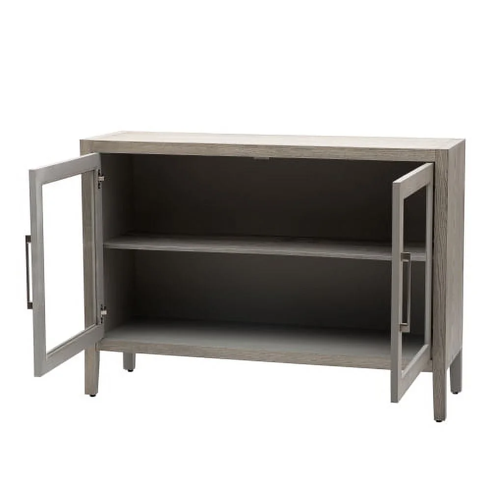 Motent Wood Storage Cabinet with Two Tempered Glass Doors ,Four Legs and Adjustable Shelf,Suitable for Living Room, Study and Entrance, Gray