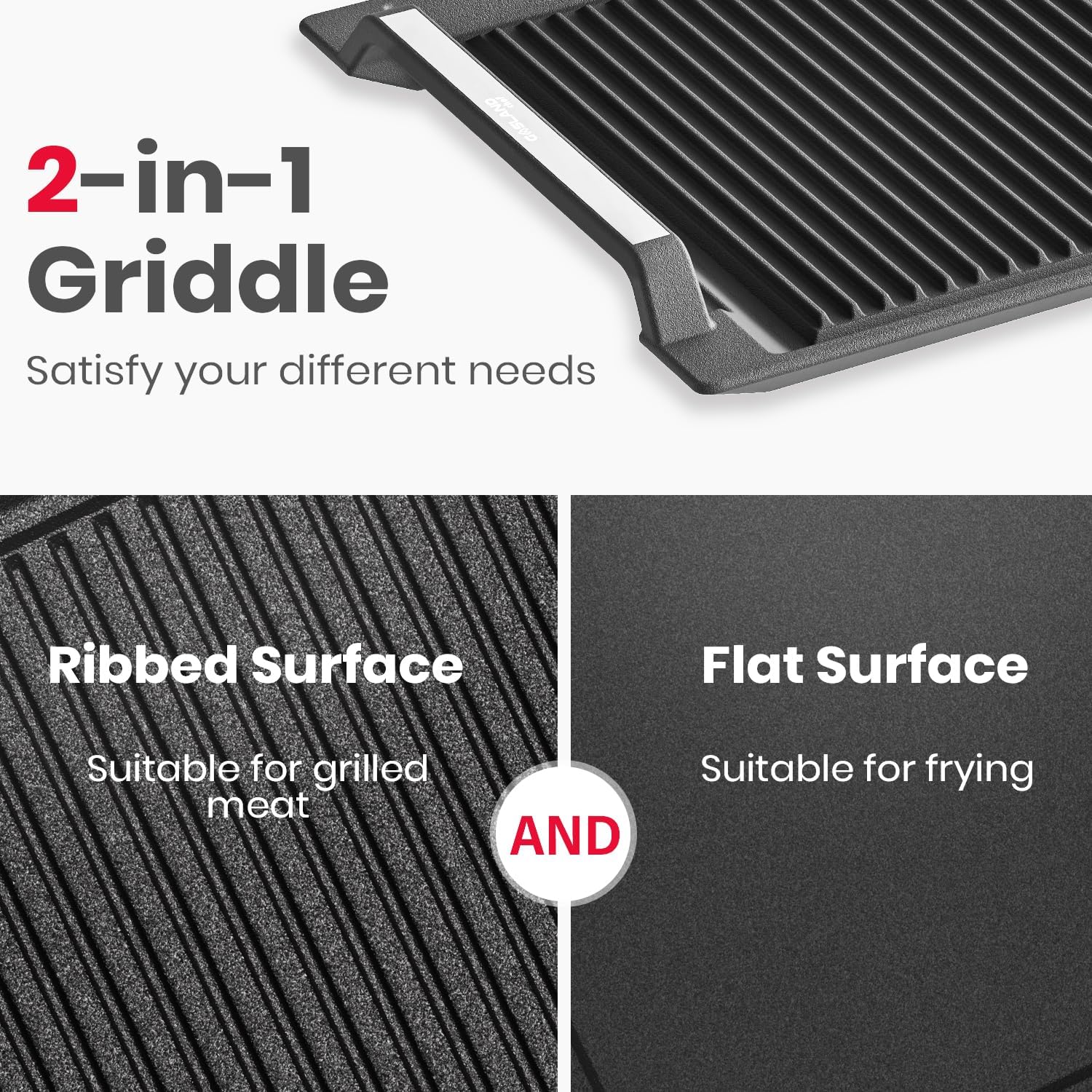 GASLAND 36 Inch Induction Cooktop IH90BFN1+ Rectangular 2-in-1 Cast Iron Grill/Griddle Pan IHGD-S23C