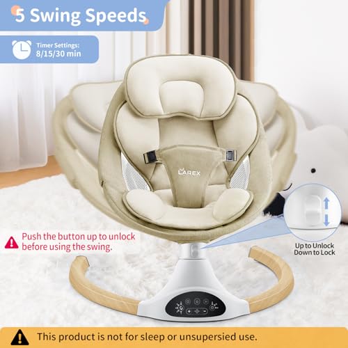 LAREX Baby Swing Infant Swing Electric Toddler Baby Rocker Portable for Newborn Boy Girl, 5 Sway Speeds with Remote Control