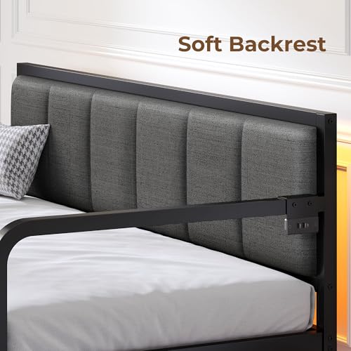 Rolanstar Daybed with Charging Station and LED Lights, Height Adjustable Twin Daybed with Trundle
