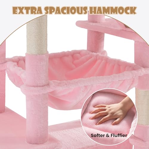 SHA CERLIN 81in Multi-Level Tall Cat Tree Tower for Indoor Kitties/Larger Cat Condo Furniture with Hammock/Cozy Pussycat Perches/Sisal Scratching