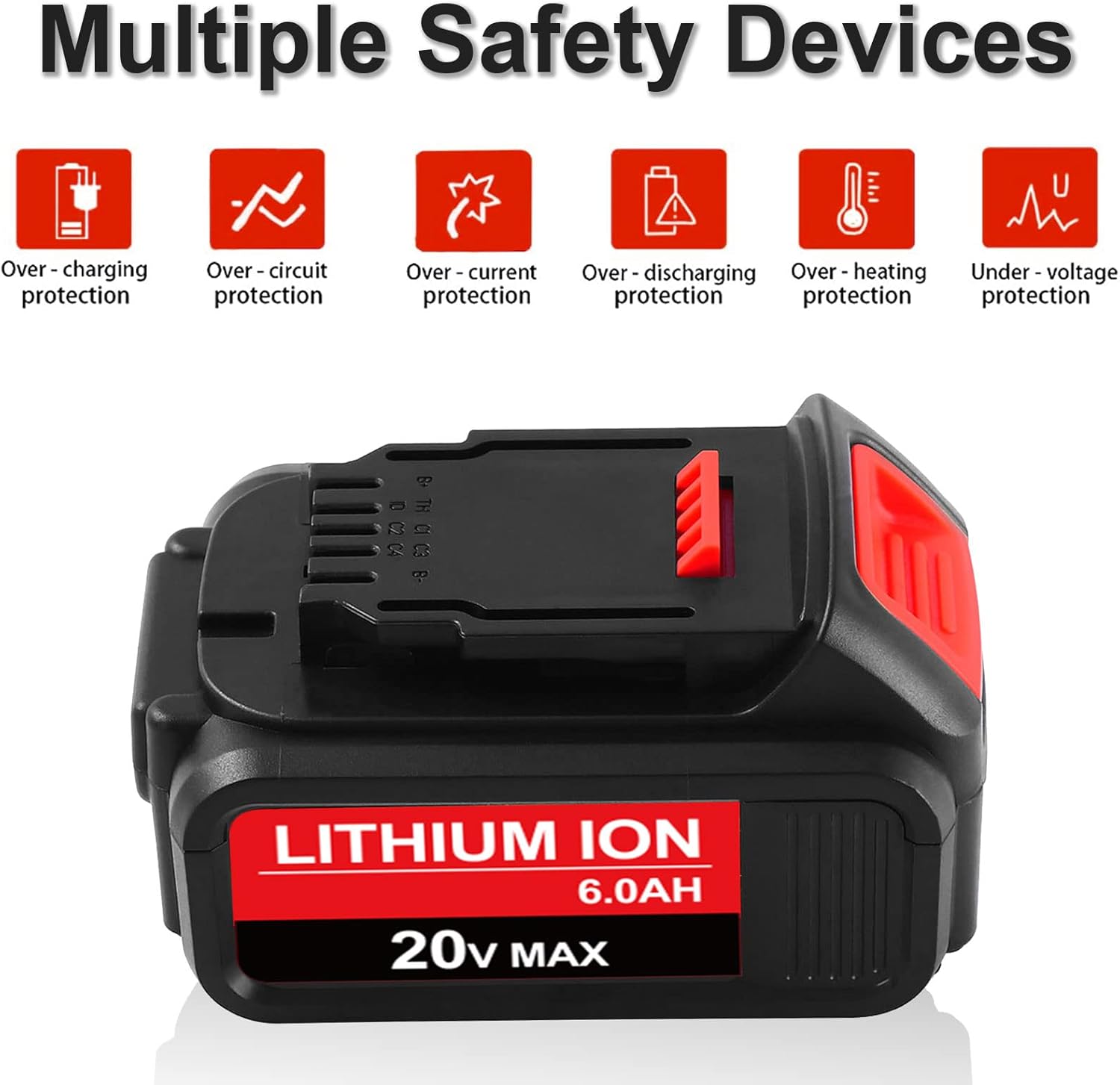2-Pack 20Volt 6.0Ah Replacement Battery Compatible with Dewalt 20V Battery MAX DCB205 DCB206-2 DCB205-2 DCB204 DCB203 DCB201 DCD/DCF/DCG/DCS Series