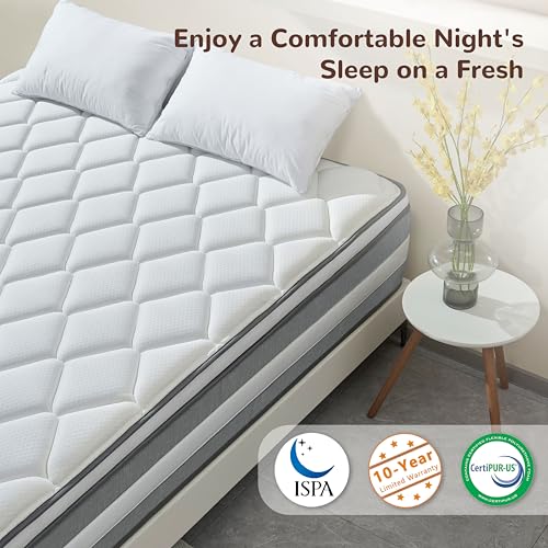 Queen Mattress, 14 Inch Hybrid Mattresses in a Box, Individually Wrapped Pocket Coils for Isolate Motion, Gel Memory Foam, Medium Firm Support