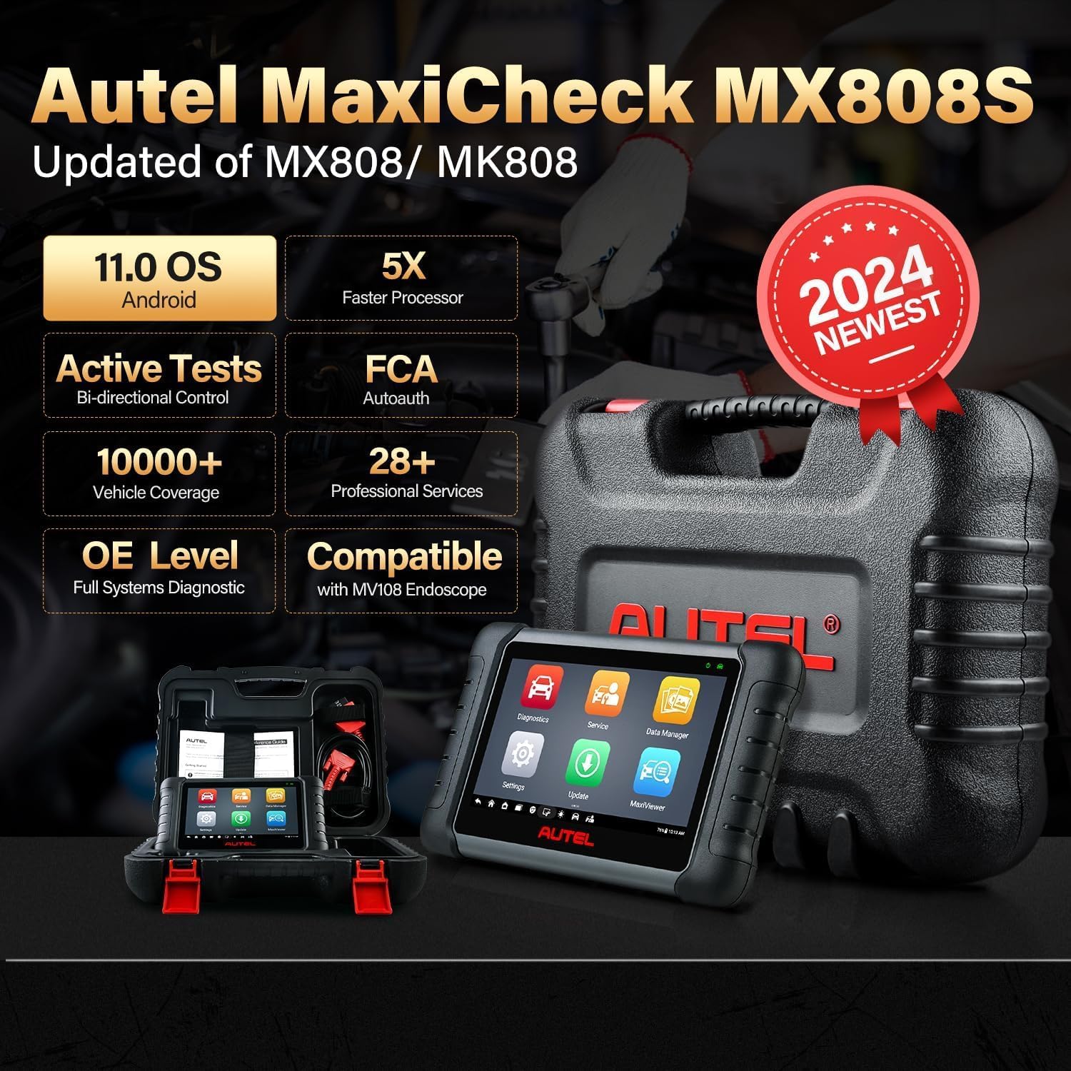 Autel MaxiCheck MX808S Scanner, 2024 Bidirectional 11OS US Ver. of MaxiCOM MK808S/ MK808Z, Function as MX900 MK900 MK900BT, 3000+ Active Test