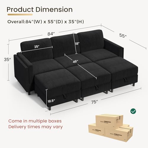KKL Modular Sectional Sofa Bed with Storage Ottoman, Convertible L/U-Shaped Sleeper Couch for Living Room, Modern Reversible Design, Beige