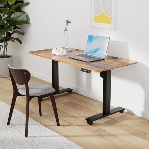 Electric Standing Adjustable Height Desk 55'' x 24''Sit Stand Desk with Charging Station, 2 USB Ports, 3 Power Outlets, 4 Caster