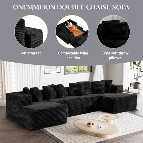131" Modular Sectional Sofa Cloud Couch, Corduroy Memory Foam Black Sectional Couches for Living Room, Modern Deep Seat Boneless Sofa