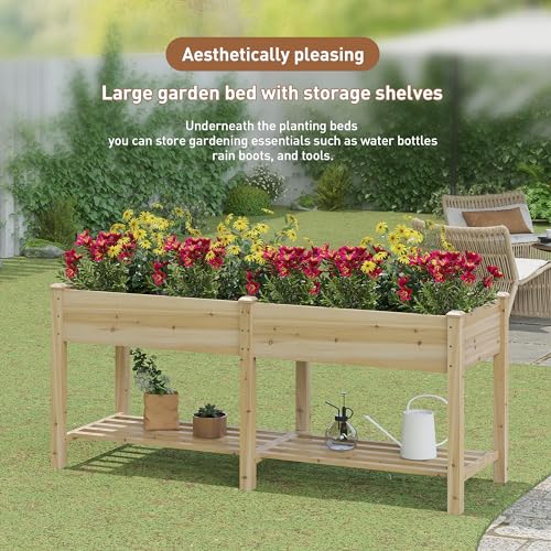 FILWH Raised Garden Bed with Legs Elevated Wooden Planter Box Stand Large Planter Stand Box for Fruits Vegetables Flowers with Divider with Bag