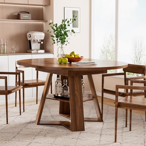 43.3in-59in Extendable Round Dining Table for 4-8,Modern Kitchen Oval Dining Table with Removable Leaves Space Saving