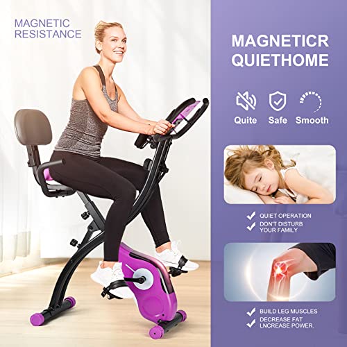 Folding Exercise Bike Portable Upright Adjustable Backrest Cycling Recumbent Stationary Bike Slim Indoor Workout Fitness Cardio Foldable Exercise