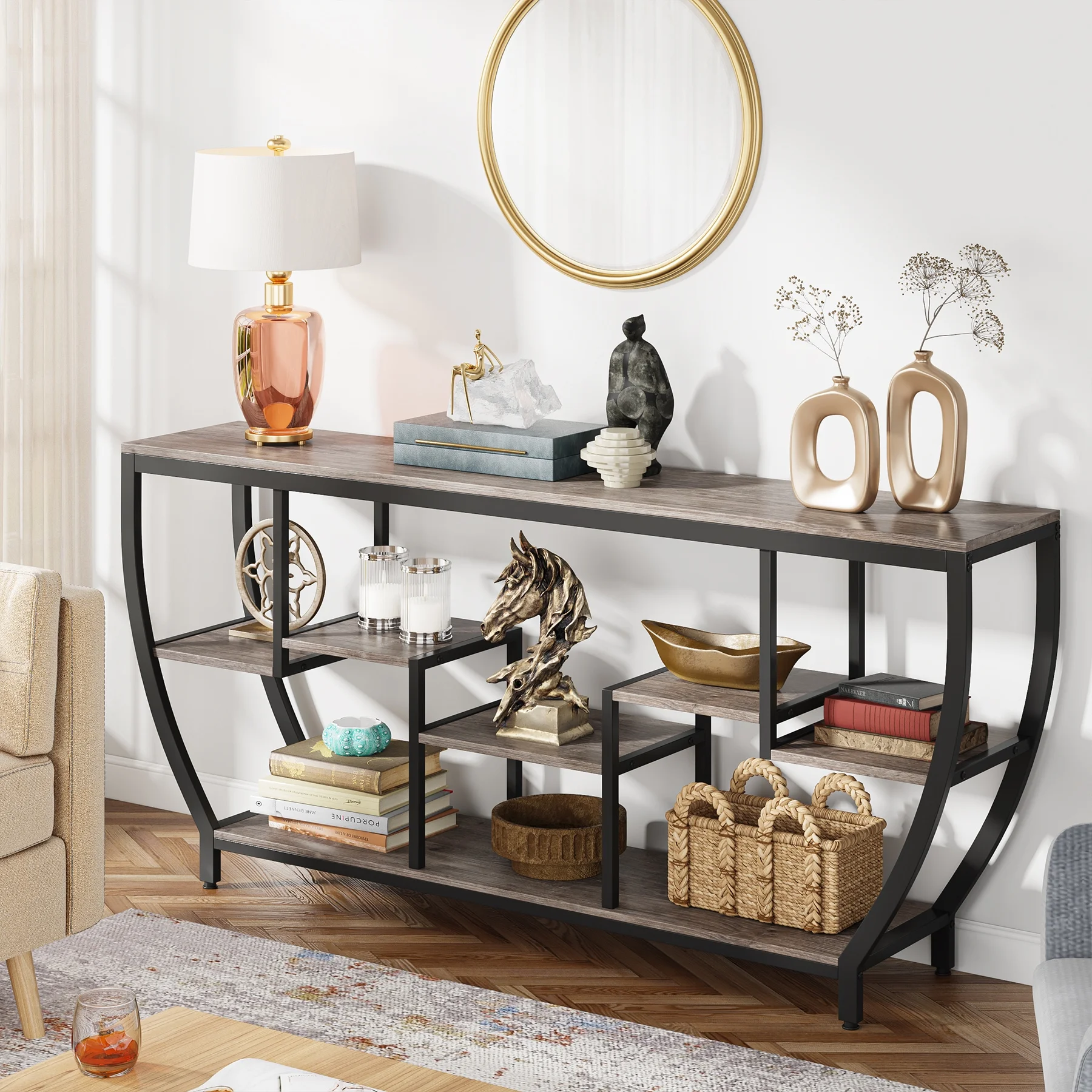 Tribesigns Sofa Console Table, 70.9 Inches Extra Long Console Table with Shelves, Rustic Behind The Couch Table with Storage