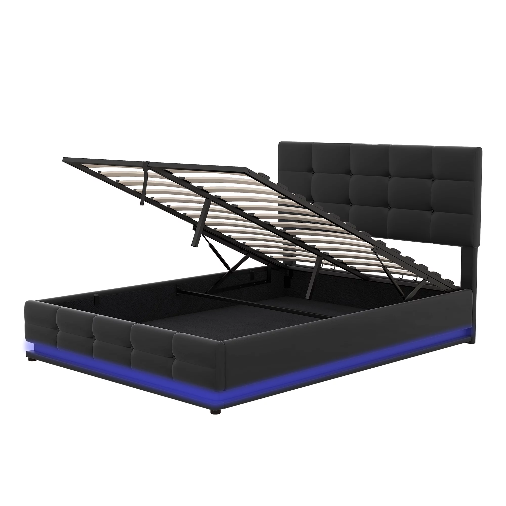 Bellemave LED Full Size Bed Frame with Lift Up Storage, Upholstered Bed with USB Charging Station