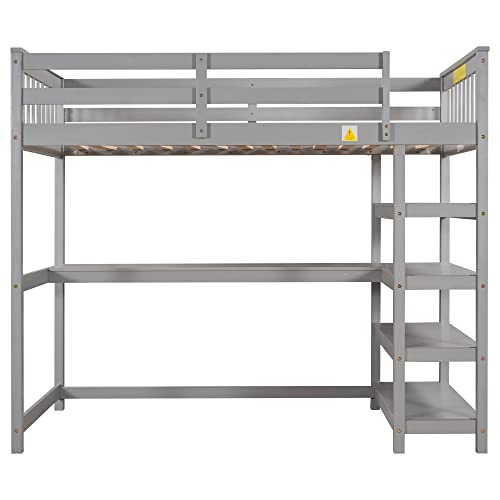 Harper & Bright Designs Full Loft Bed with Desk and Wardrobe,Solid Wood Loft Bed Frame Full with Storage Drawers for Kids Teens Adults