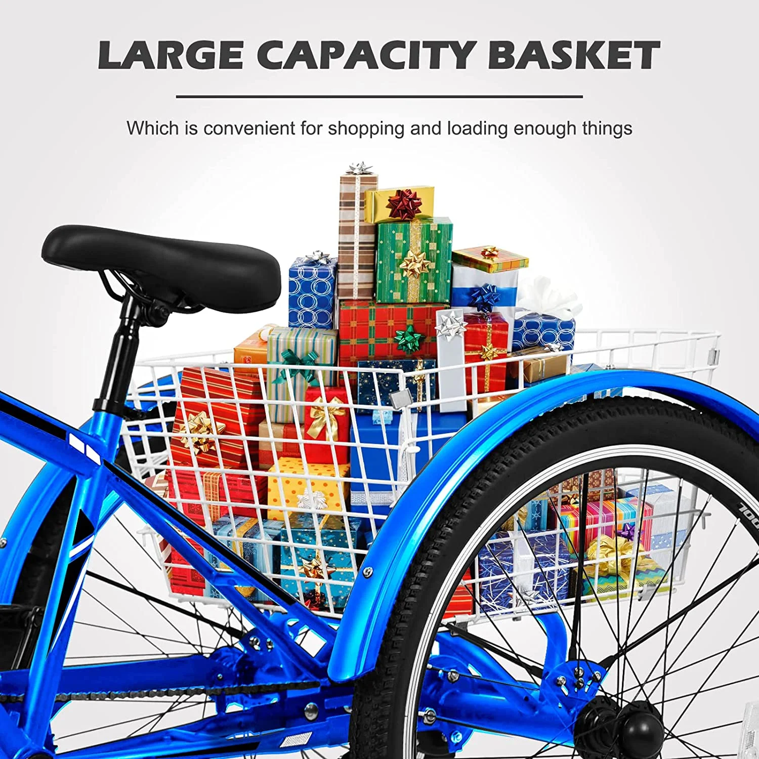 ABORON Adult Mountain Tricycle, 7 Speed Three Wheel Bike, 24/26/27.5 Inch Adults Trikes for Seniors with Shopping Basket