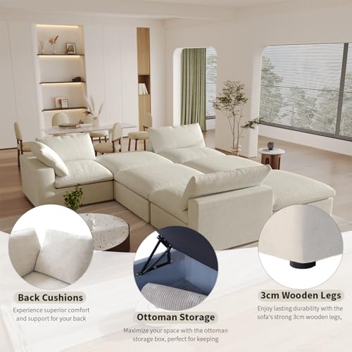 160.6" Cloud Couch Modular Sectional Sofa for Livingroom,Oversized Convertible Sofa with Storage Ottomans,6 Seat Wide Couches