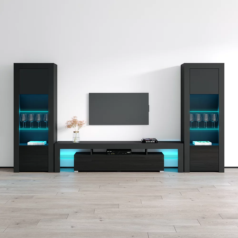 Milano Set 200-BK-BK Modern Wall Unit Entertainment Center