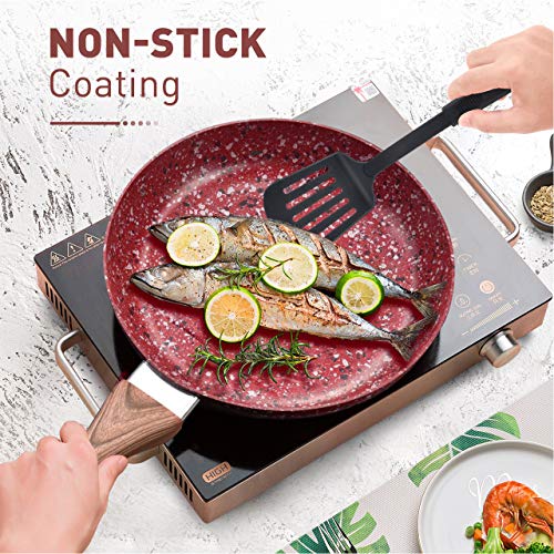 16 Pieces Nonstick Cookware Set - KOCH SYSTEME CS Nonstick frying pans, Grey Granite Cookware with Derived Coating, Induction Pot&Pan Set