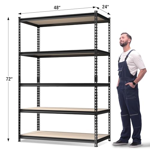 WORKPRO 5-Tier Metal Shelving Unit, 48”W x 24”D x 72”H, Heavy Duty Adjustable Storage Rack, 4000 lbs Load Capacity (Total), for Garage, Basement