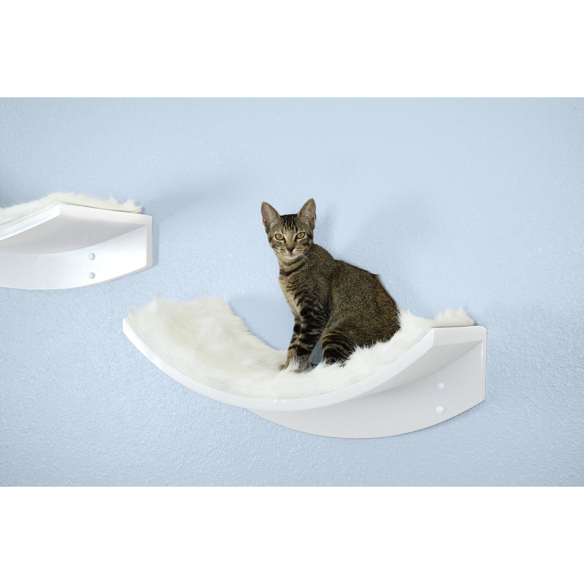 The Refined Feline Lotus Leaf Cat Shelf, Curved Solid Wood Wall-Mounted Perch with Removable Faux Fur Lining, White, 9 in H