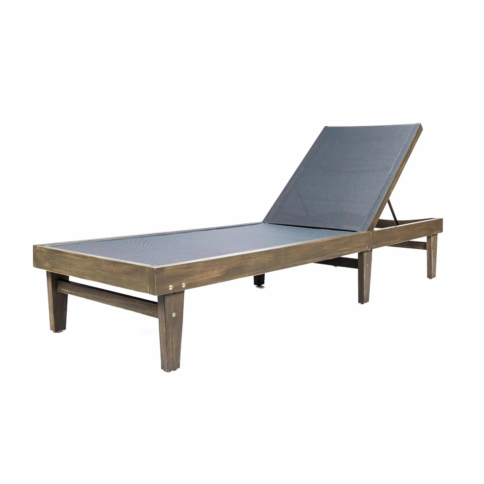Azara Outdoor Acacia Wood and Mesh Chaise Lounge - Teak and White