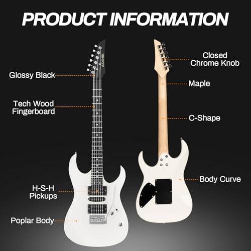 AODSK Electric Guitar with Amp Beginner Kit 39 Inch Solid Body Full Size,All Accessories,Digital Tuner,Six Strings,Four Picks,Tremolo Bar,Strap