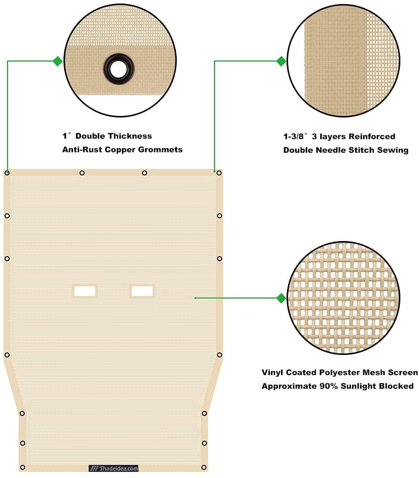 Shadeidea Jeep Wrangler Sunshade JL 2 Door (2018-Current) Sun Shade Front and Rear Trunk - Tan Mesh Screen Top Cover UV Blocker with Grab Bag