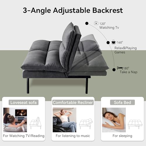Faux Leather Futon Sofa Bed,Convertible Futon Couch,Memory Foam Loveseat Sleeper Sofa,Small Splitback Modern Folding Couch for Living Room,Office