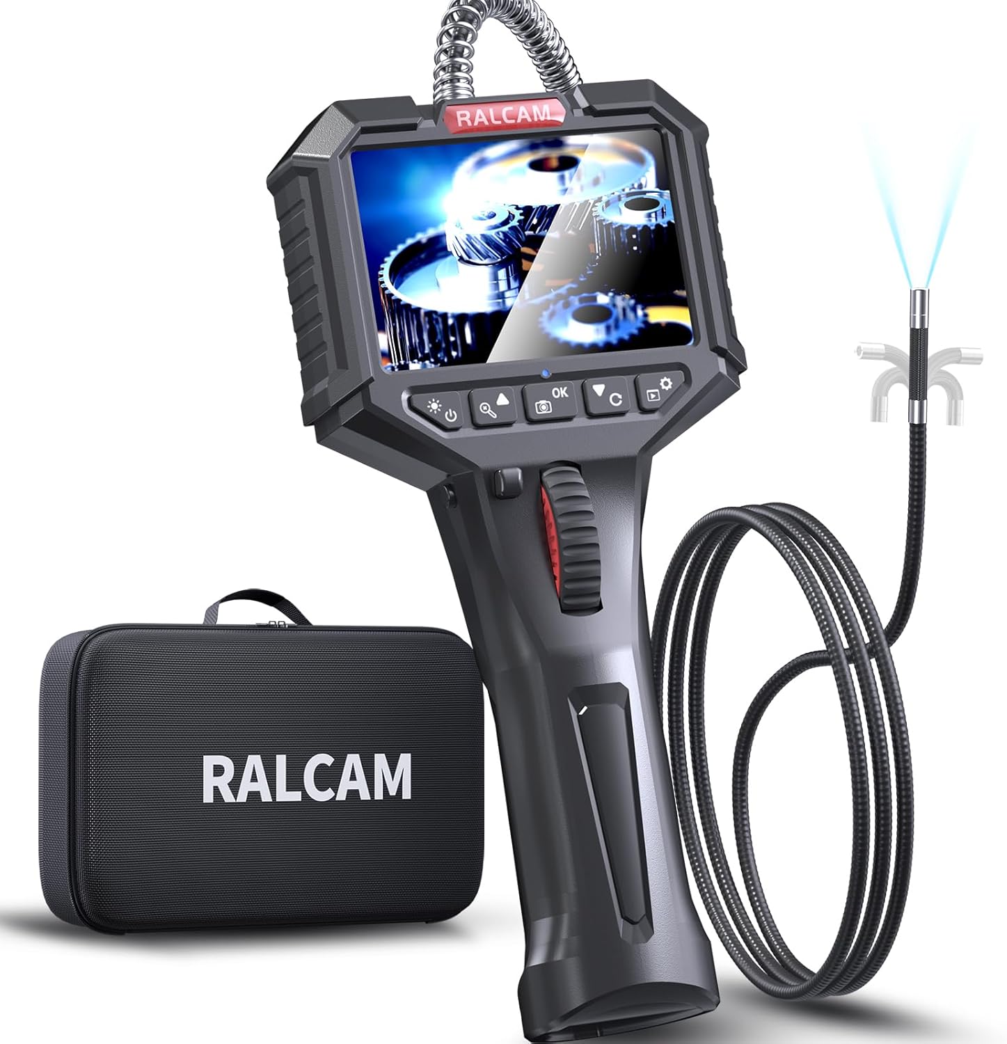 Ralcam Articulating Borescope, 2-Way 180° Inspection Camera, 6.2mm Lens IP67 Waterproof Probe, 6 Adjustable LED Lights
