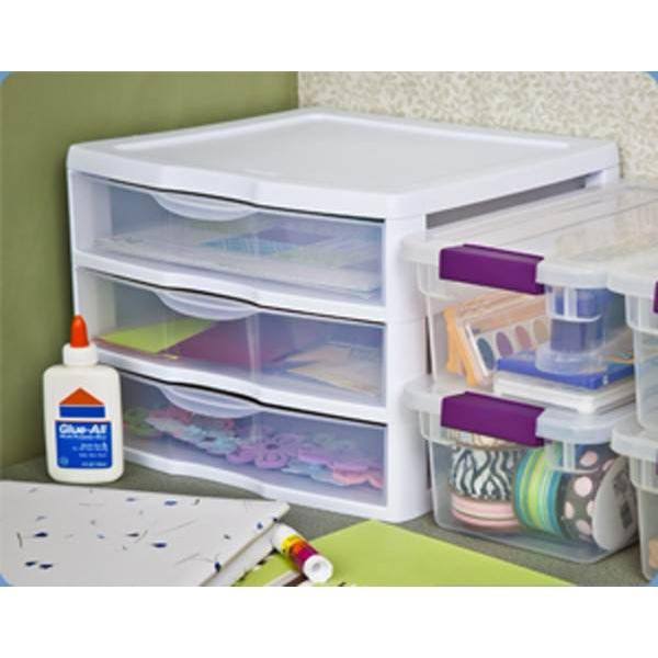 Sterilite White u0026 Clear Countertop 3-Drawer Desktop Storage Unit (12 Pack)